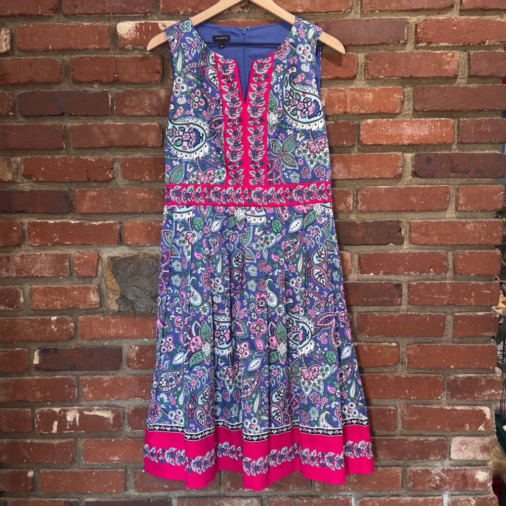 Talbots Lively MultiColor Paisley Fit & Flared Cotton‎ dress 10 SMALL FLAW NOTED
